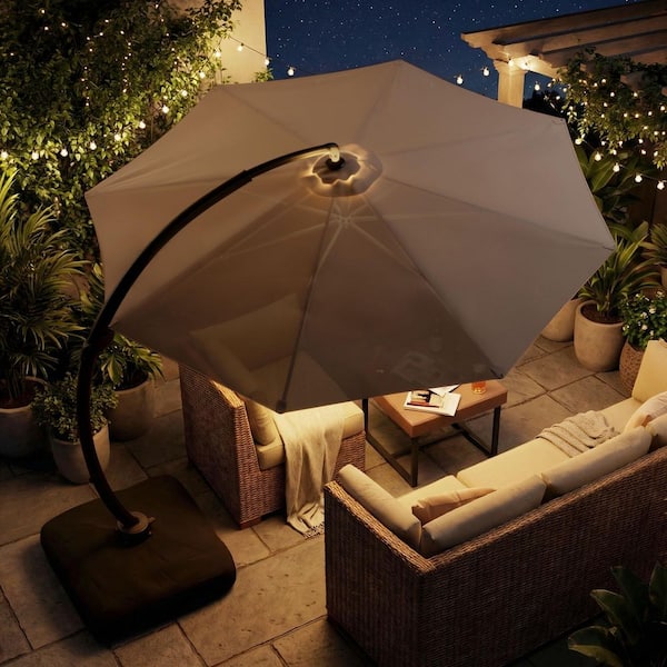 LAZZO 12 ft. Cantilever Patio Umbrella with LED Lights and Base, Aluminum Offset 360 Rotation Umbrella, Champagne ADPUB075LG - The Home Depot LAZZO 12 ft. Cantilever Patio Umbrella with LED Lights and Base, Aluminum Offset 360 Rotation Umbrella, Champagne ADPUB075LG - The Home Depot
