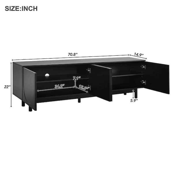 Modern Black TV Stand Fits TV's Up to 78 in. with Arch Cabinets, Solid Wood Legs, Adjustable Shelves
