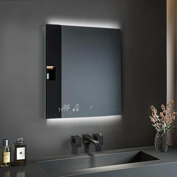 ExBrite 36'' x 32'' LED Lighted Mirror Black Medicine Cabinet with Shelves for Bathroom Recessed or Surface Mount - 36'' x 32