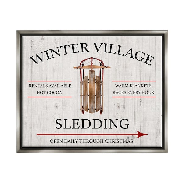 Stupell Industries Winter Village Sledding by Conrad Knutsen 1-Piece Floater Frame Graphic Print Typography Poster Art Print 21 in. x17 in.