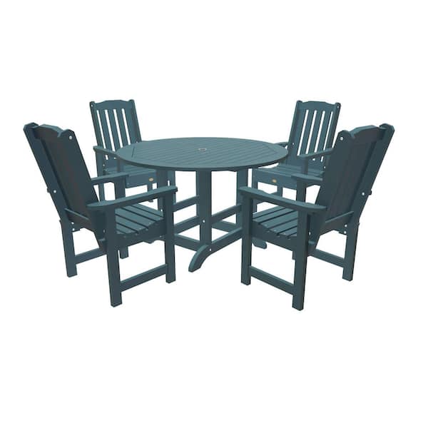 Highwood Lehigh Nantucket Blue 5-Piece Recycled Plastic Round Outdoor Dining Set