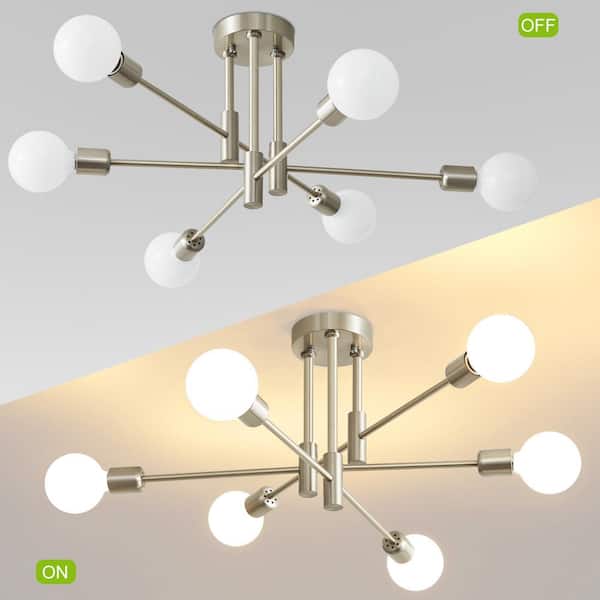 Deyidn 6-Light Vintage Nickel Linear Sputnik Chandelier Semi Flush
