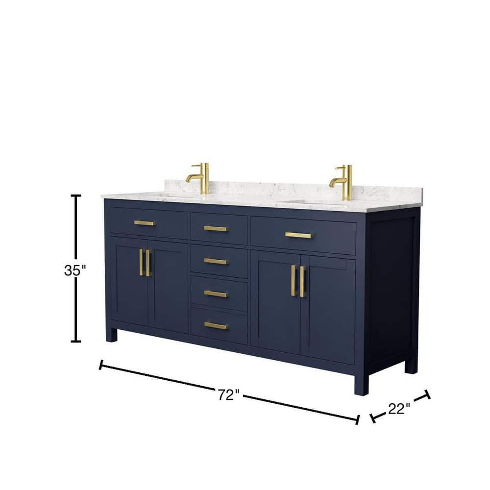 Beckett 72" Dark Blue Double Bathroom Vanity with Carrara Marble Top