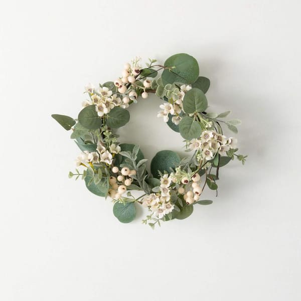 SULLIVANS 14 in. Artificial Eucalyptus & Waxflower Accent Ring