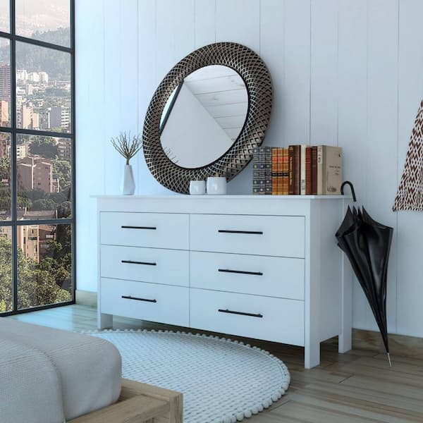 BOAHAUS Elinor White Finish, 6-Drawers 46 in. W Dresser with Mirror