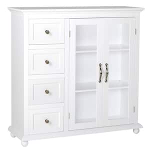 White Kitchen Cabinet Storage Sideboard with Glass Door and Drawers
