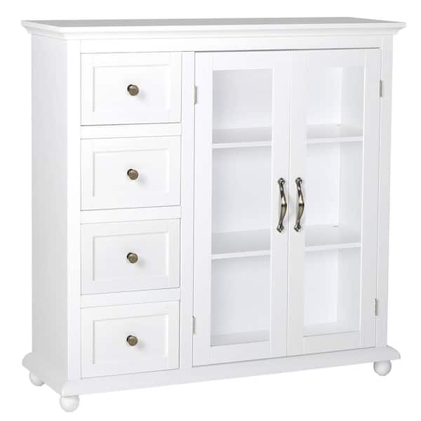 VEIKOUS White Kitchen Cabinet Storage Sideboard with Glass Door and Drawers