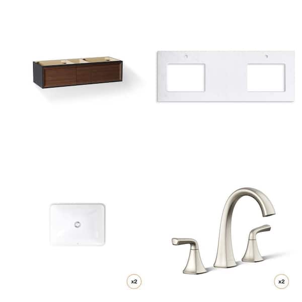 Lodern 61 in. Slate Grey Vanity, 61 in. Quartz Top, 20-1/2 in. Sink (2-Count), Nickel Faucet (2-Count)