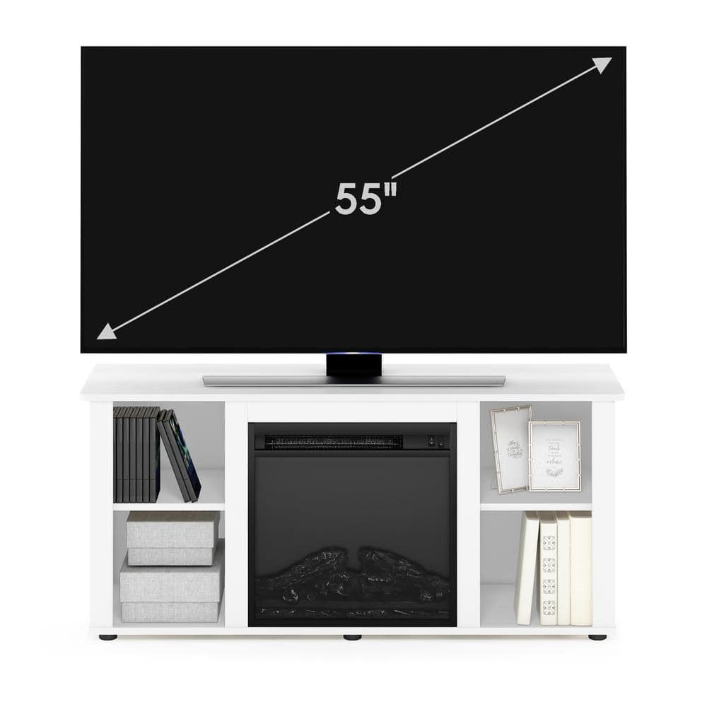 Solid White Composite Wood TV Stand with Electric Fireplace