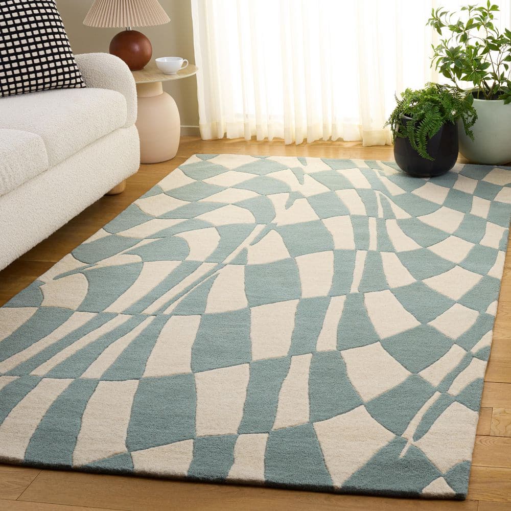Soho 5 ft. x 8 ft. Blue/Ivory Abstract Warped Checkerboard Area Rug price history on PriceWatchPro