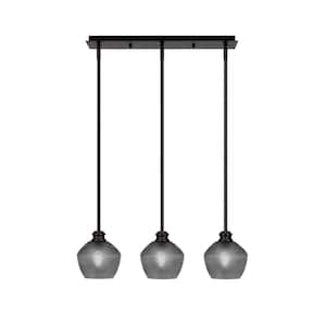 Albany 60-Watt 3-Light Espresso Linear Pendant Light with Smoke Textured Glass Shades and No Bulbs Included
