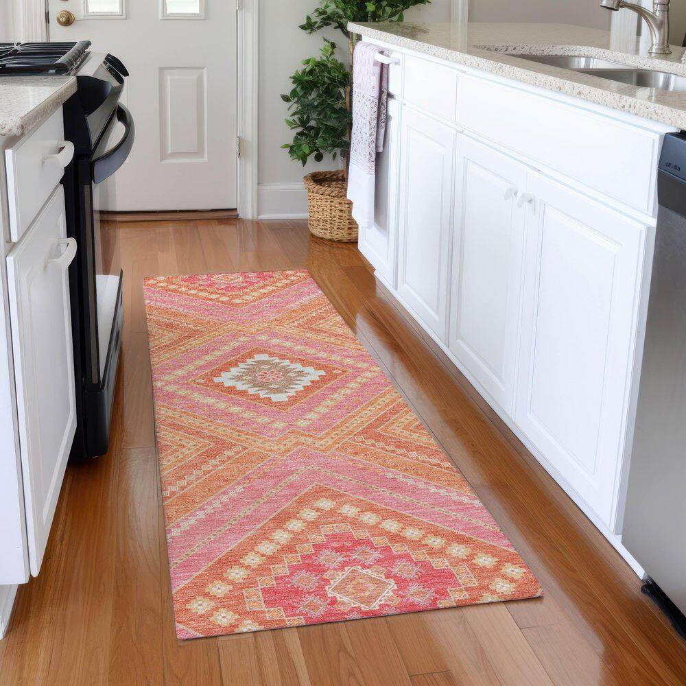 Mayfield Premium Machine Washable Abstract AMF1010 Coral 2 ft. 3 in. x 7 ft. 6 in. Runner Rug price history on PriceWatchPro