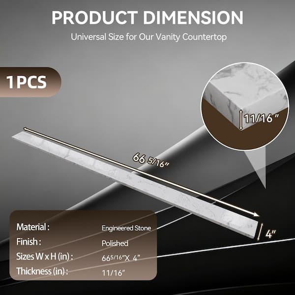 66 in. W x 4 in. H Engineered Stone Vanity Backsplash in Carrara White for Vanity Sink Top,Window Sill,Door Transitions