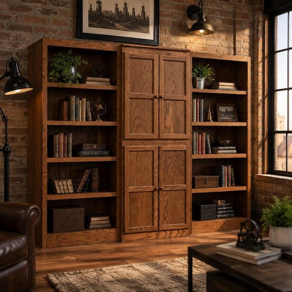 72 in. Dry Oak Wood 15-shelf Standard Bookcase with Adjustable Shelves