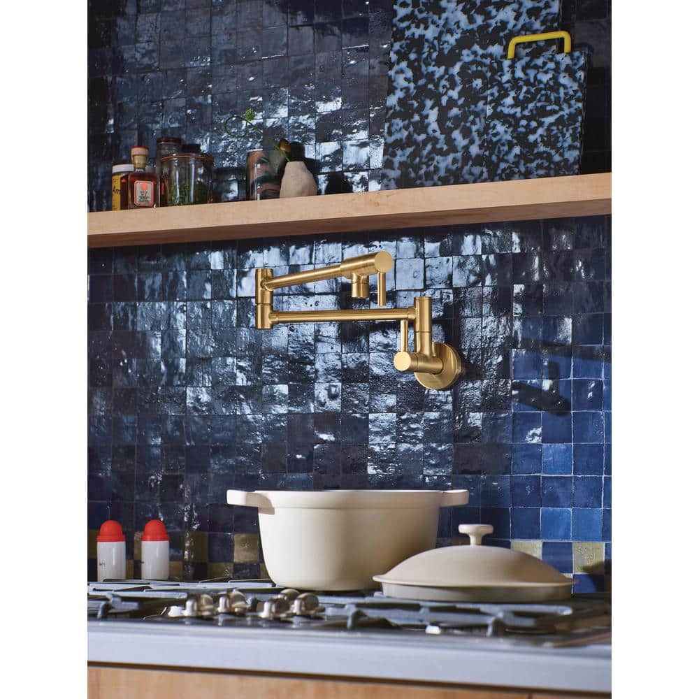 Brushed Gold Wall Mounted Dual Handle Pot Filler Faucet