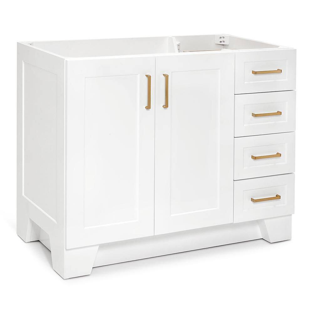 Taylor 42'' White Wood Freestanding Single Vanity Base with Brass Hardware