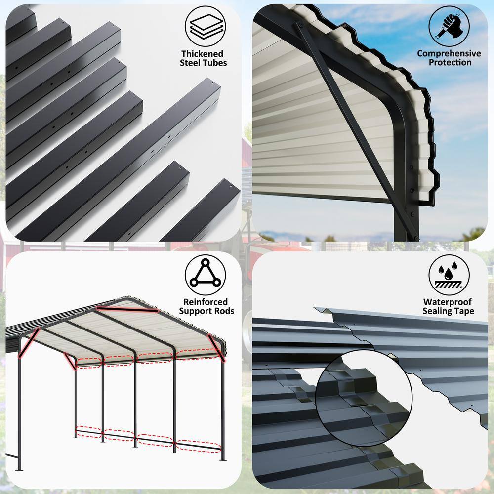12' x 20' Black Metal Single Car Carport