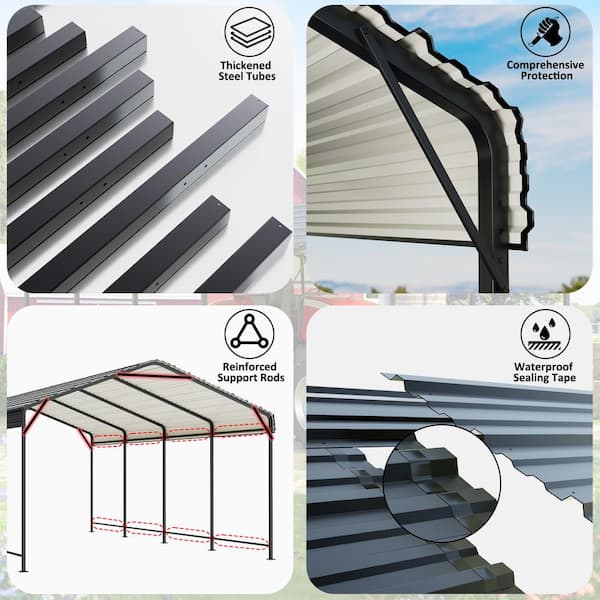 VIWAT 12 ft. W x 20 ft. D Metal Carport, Car Canopy and Shelter