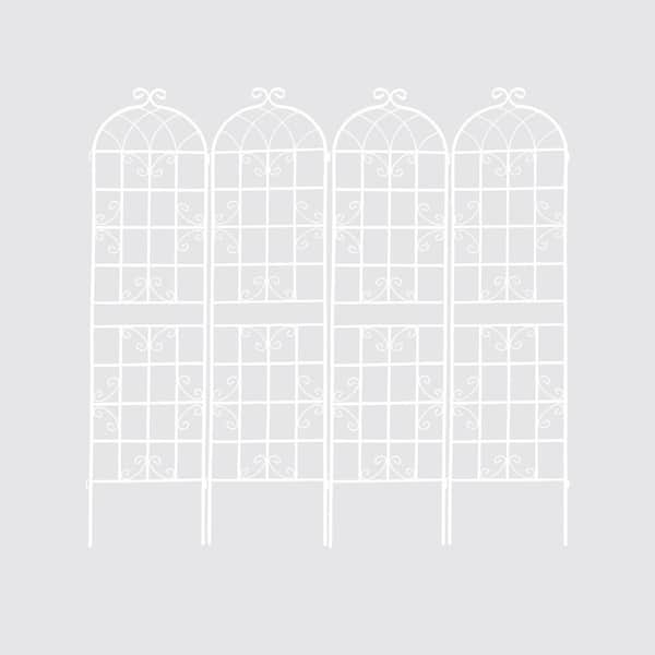 Unbranded White Iron Garden Trellis 86.7 in. x 19.7 in. Rustproof Trellis for Climbing Plants (4-Pack)