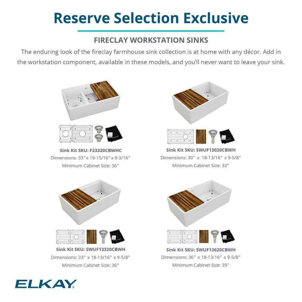 Elkay 33" White Fireclay Single Bowl Farmhouse Sink Kit