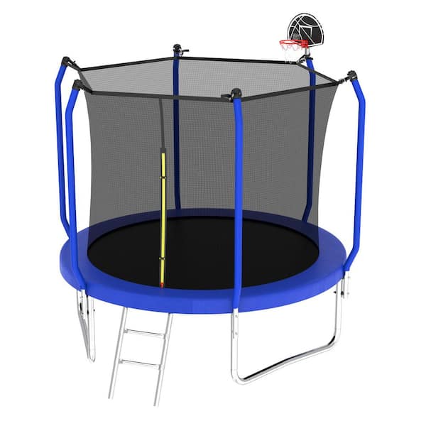 10 ft. Outdoor Round Blue Trampoline with Basketball Hoop