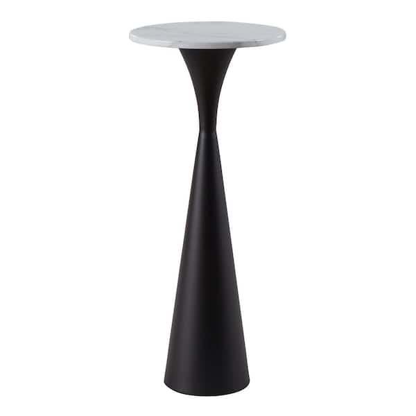 Gemma 9.5 in. Black Metal Round Faux Marble End Table