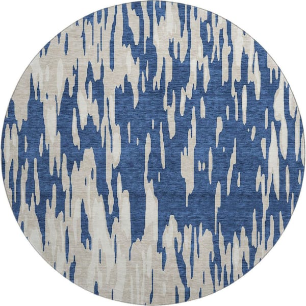 Addison Rugs Mayfield Premium Machine Washable Abstract AMF945 Navy 8 ft. x 8 ft. Round Rug