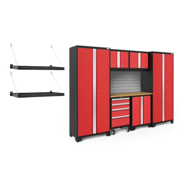 NewAge Products Bold Series 108 in. W x 76.75 in. H x 18 in. D 24-Gauge Steel Garage Cabinet Set in Red (7-Piece)