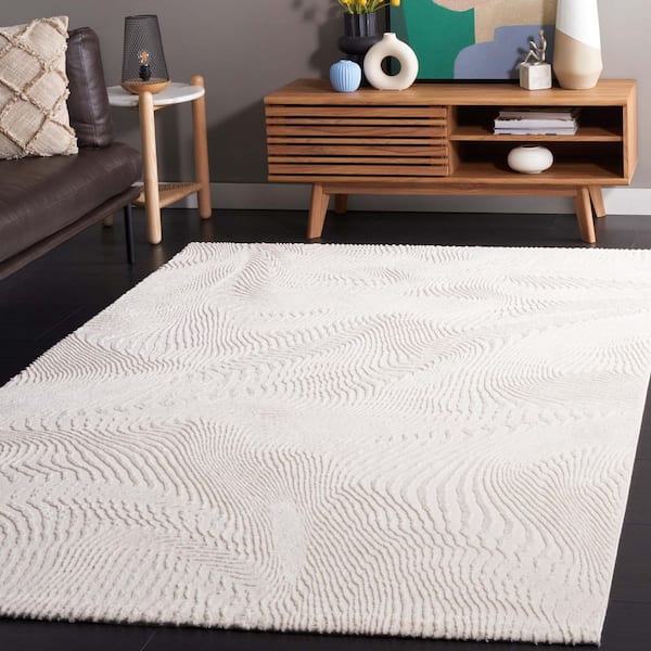 Revive 8 ft. x 10 ft. Ivory Solid Abstract Wavy Area Rug