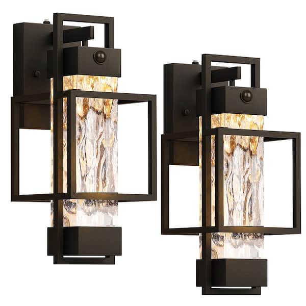 Modern Black Outdoor Light Fixtures MotionSensor 2-Pack with T10 Bulbs 15 in. Exterior WallSconce Waterproof Porch Light