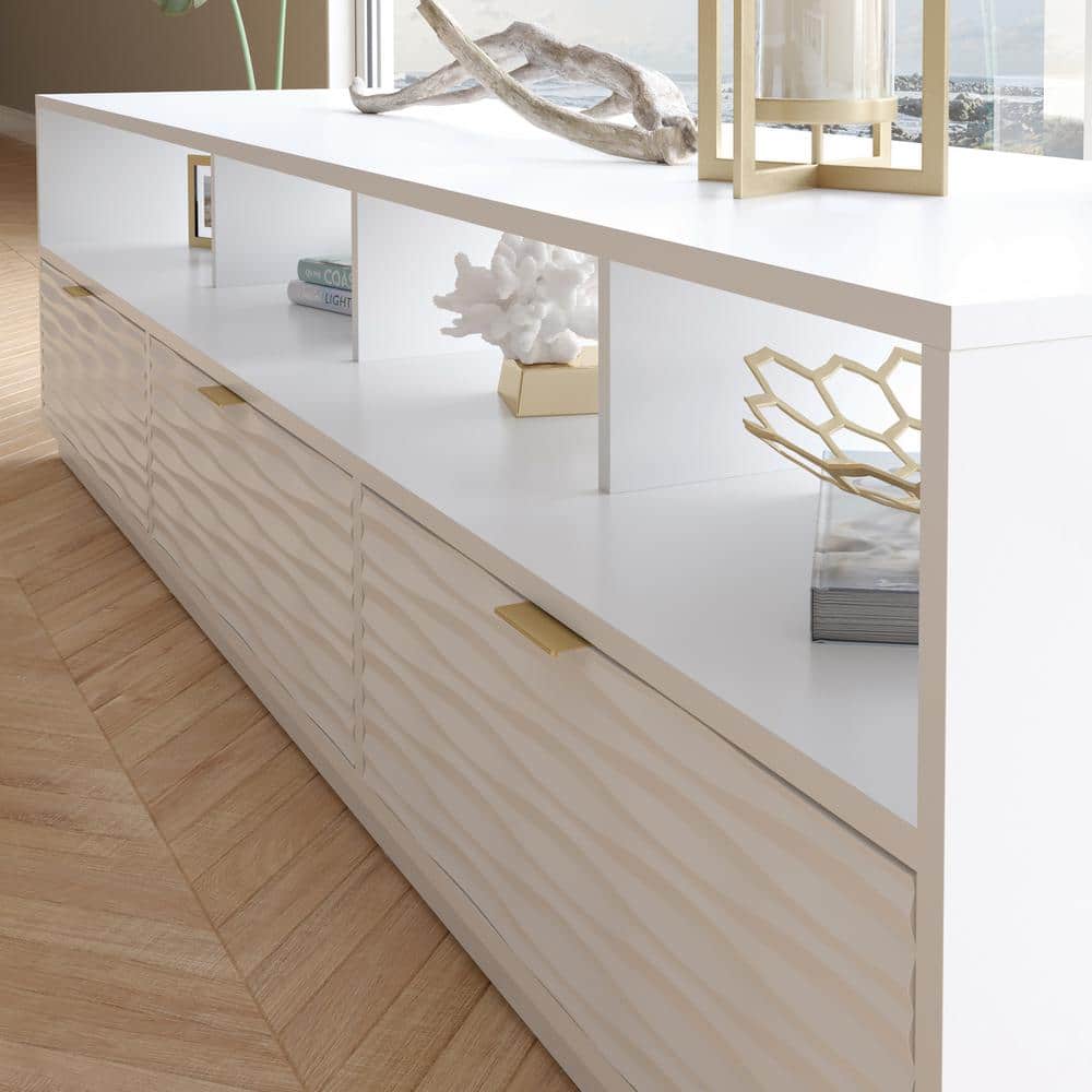 White 80'' Media Console with Cabinet and Drawers