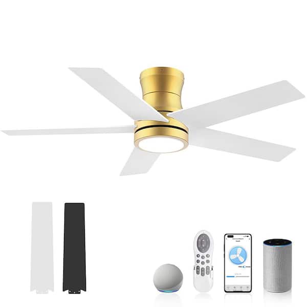 52 in.Smart Outdoor Indoor Gold Standard Flush Mount Ceiling Fan with Lights Remote, Controll by Voice Alexa App