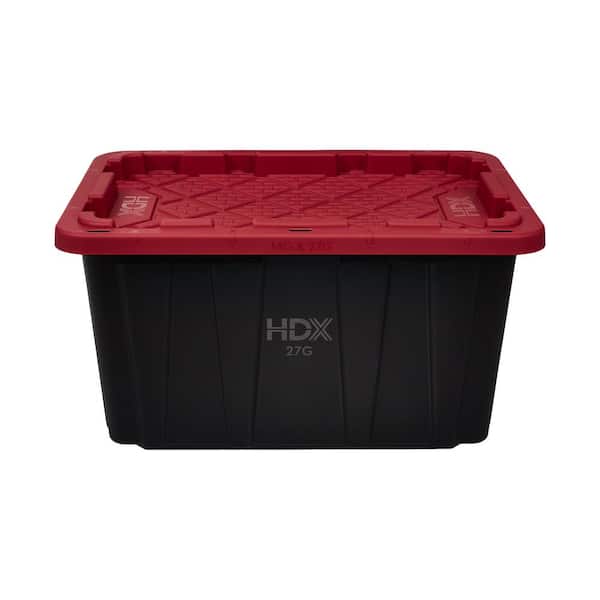 HDX - 27 Gal. Tough Storage Tote in Black and Red