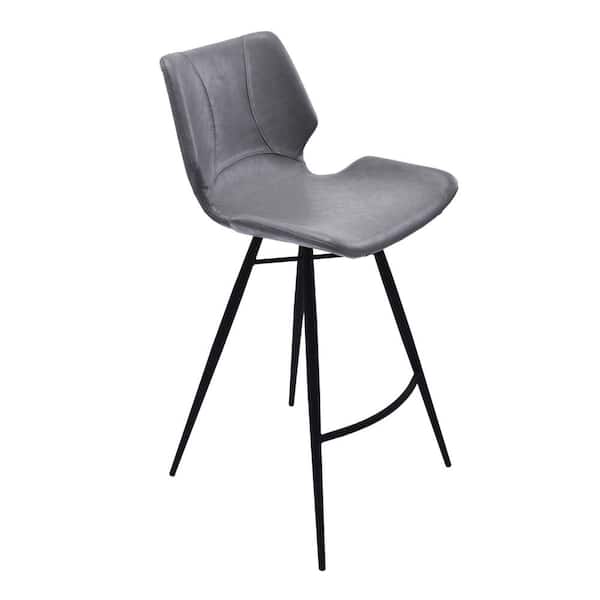 Armen Living Mitch 30 in. Bar Height Metal Bar Stool in Vintage Gray Faux Leather and Black Metal
