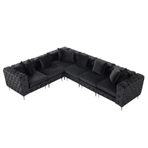 Button Tufted Modular Couch 122" Velvet 5 Seat U Shape Sectional Sofa for Living Room Office in. Black