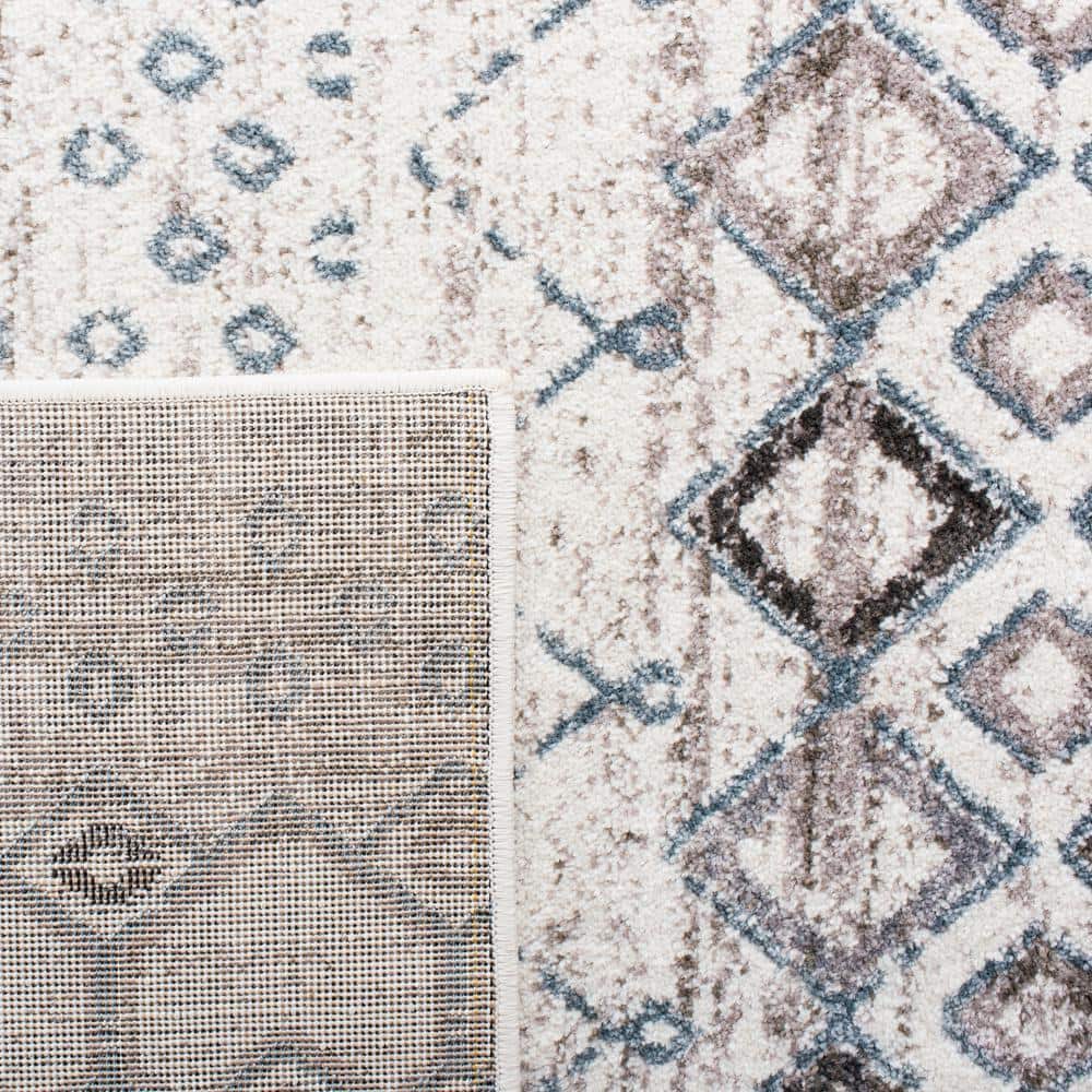 Ivory and Grey Hand-Knotted Synthetic Runner Rug