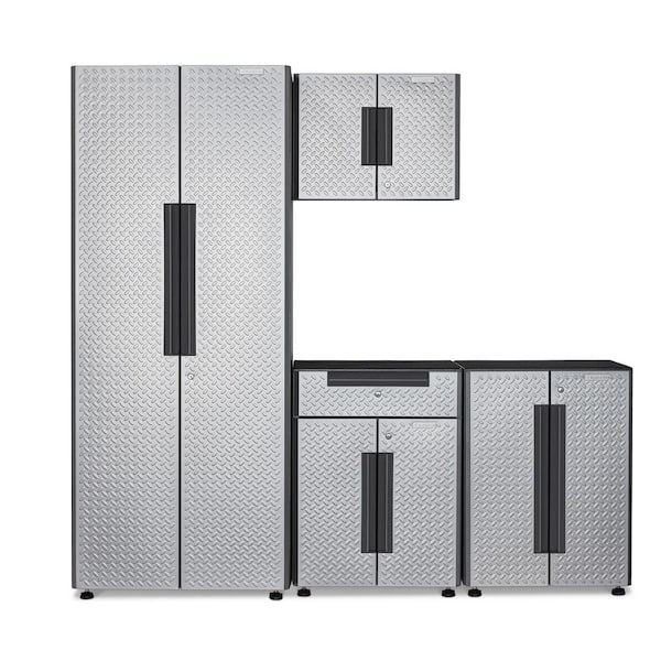 Gladiator Flex 78 in W x 75 in H x 19 in D Pre-Assembled 24 Gauge Welded Steel 4-Piece Garage Storage System in Silver Tread