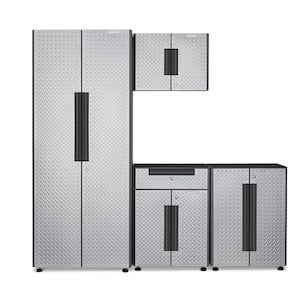 Flex 78 in W x 75 in H x 19 in D Pre-Assembled 24 Gauge Welded Steel 4-Piece Garage Storage System in Silver Tread