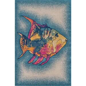 Coastal Blue/MultiColored 5 ft. 3 in. x 7 ft. 6 in. Tropical Coral Fish Polypropylene Indoor/Outdoor Area Rug