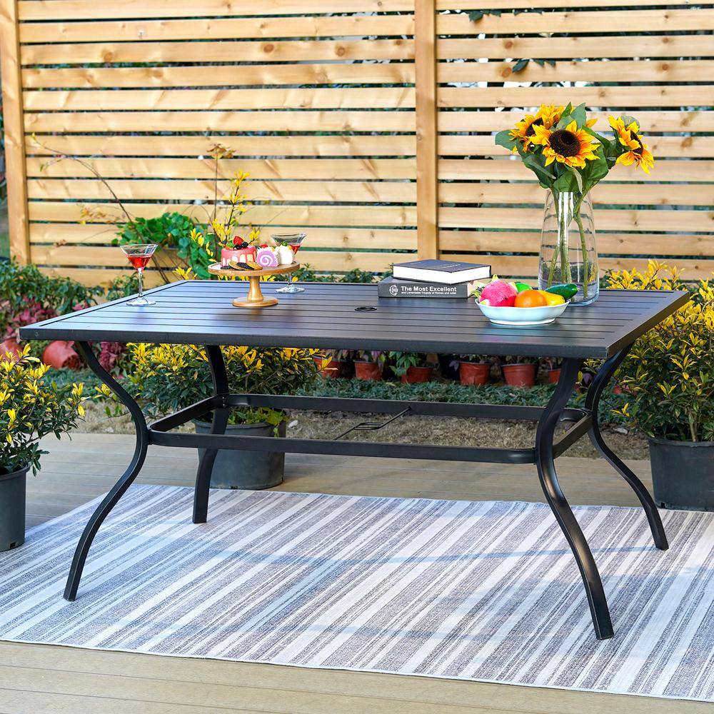 PHI VILLA Black Slat Rectangle Metal 1.57 in. Patio Outdoor Dining ...