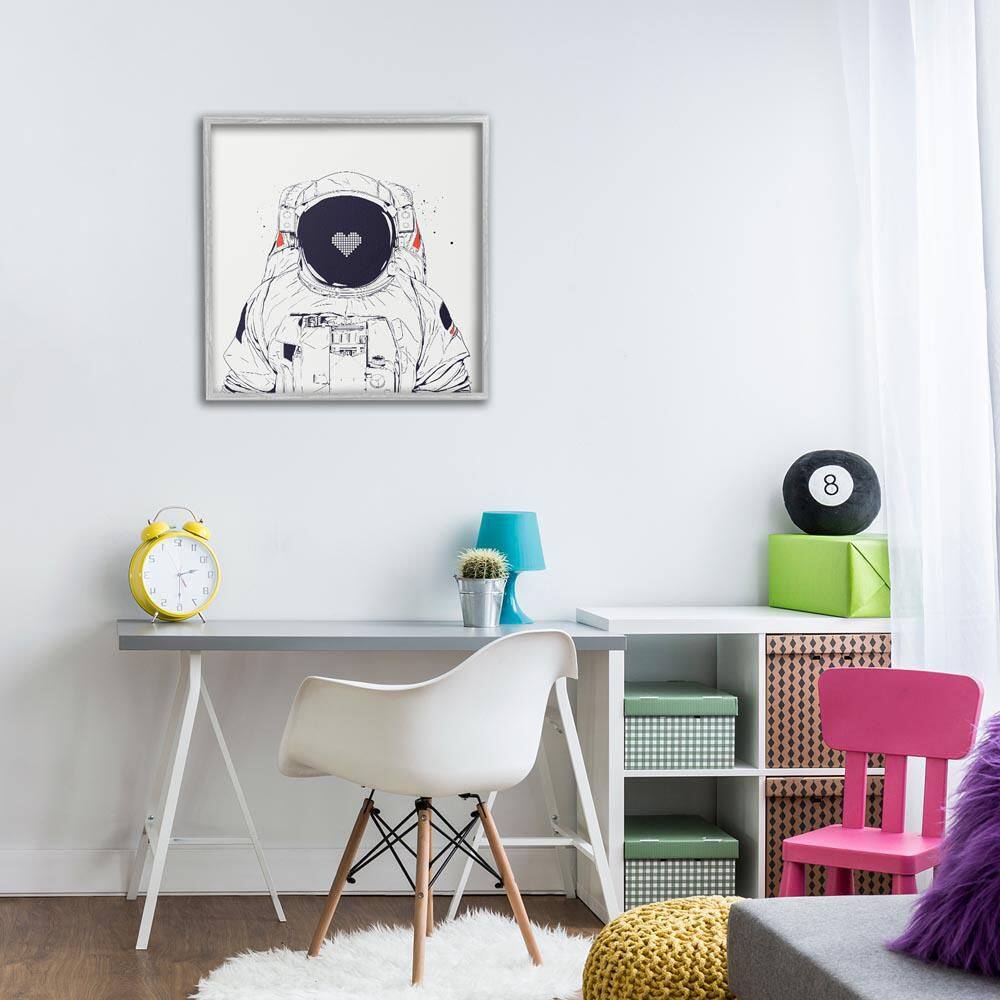 Minimal Astronaut with Heart by Balazs Solti Gray Framed Abstract Giclee Art Print 24 in. x 24 in. price history on PriceWatchPro