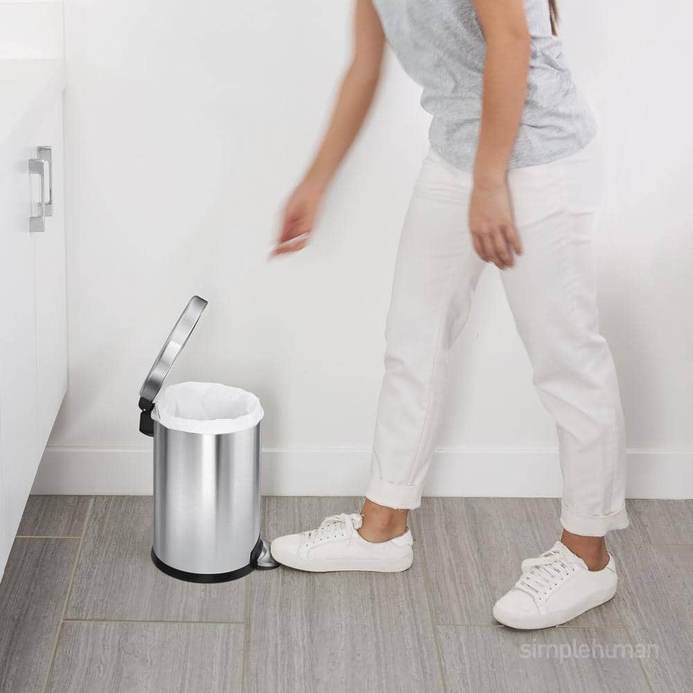 Polished Stainless Steel Round Step Trash Can with Pedal, 1.2 Gallon