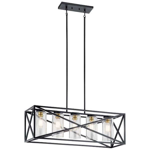 Moorgate 36 in. 5-Light Black Farmhouse Shaded Cage Linear Chandelier for Dining Room