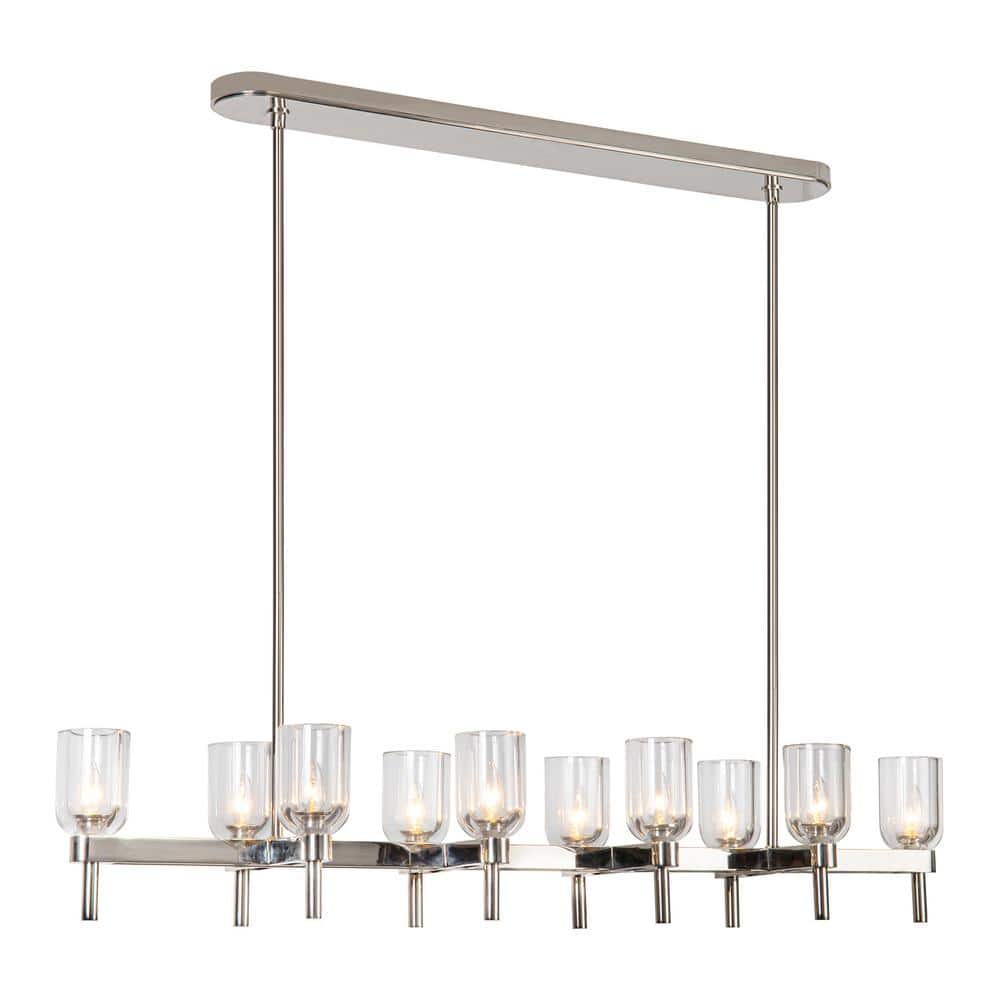 Lucian Clear Crystal and Polished Nickel 10-Light Island Pendant