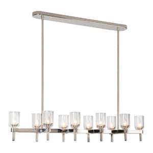 Lucian 52 in. 10 Light 60-Watt Clear Crystal/Polished Nickel Pendant Light