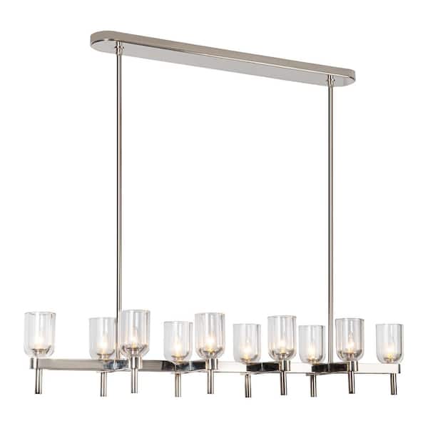 Lucian 52 in. 10 Light 60-Watt Clear Crystal/Polished Nickel Pendant Light
