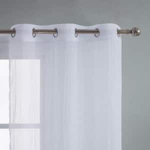 Juicy Crushed Textured White Polyester Solid 38 in. W x 63 in. L Grommet Indoor Sheer Curtain (Set of 2)