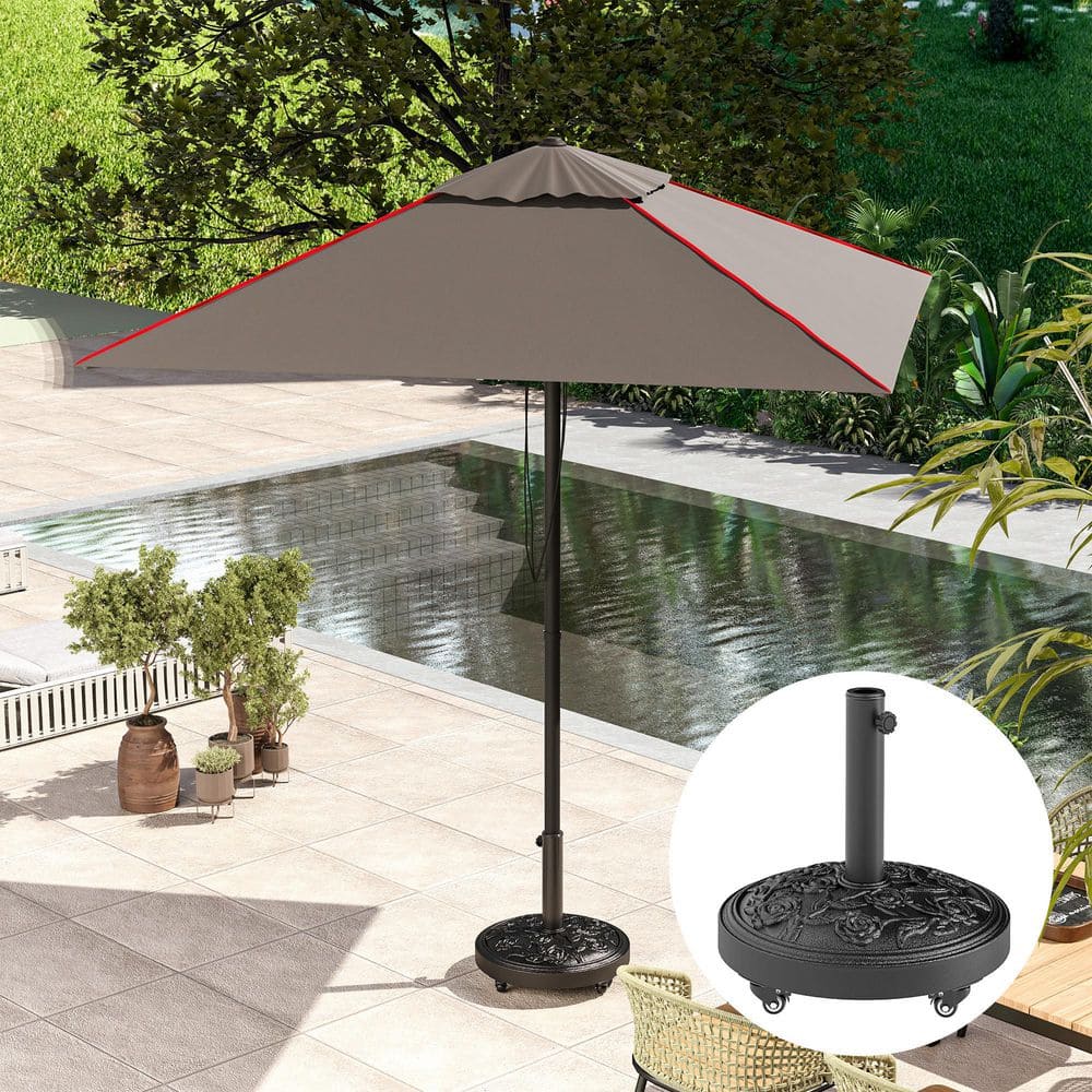 Black Powder Coated Concrete Patio Umbrella Base with Wheels