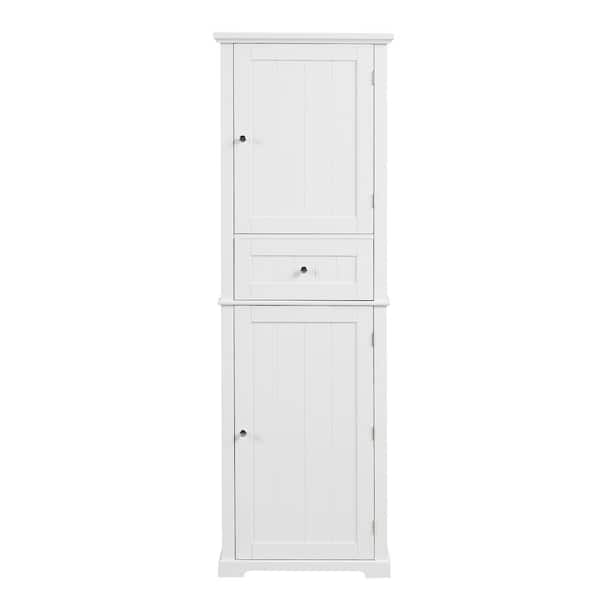 JimsMaison 22 in. W x 11 in. D x 67 in. H White Linen Cabinet with Drawer and Adjustable Shelf