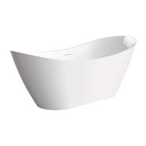 Skylar 59 in. x 30.75 in. Soaking Bathtub with Center Drain in Matte White with Pillow